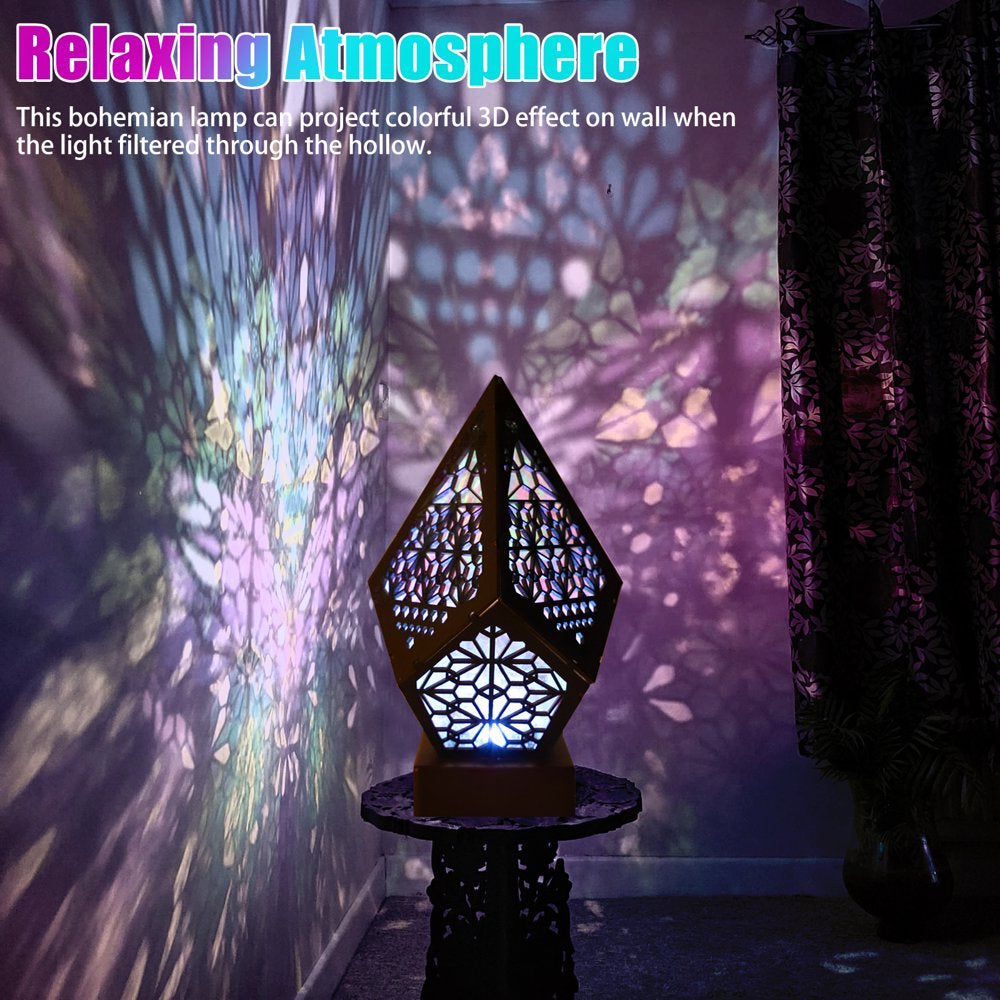 3D Effect Wooden LED Bohemian Hollow Diamond Night Light 