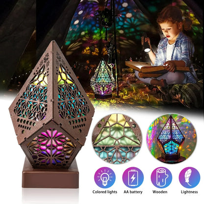 3D Effect Wooden LED Bohemian Hollow Diamond Night Light 