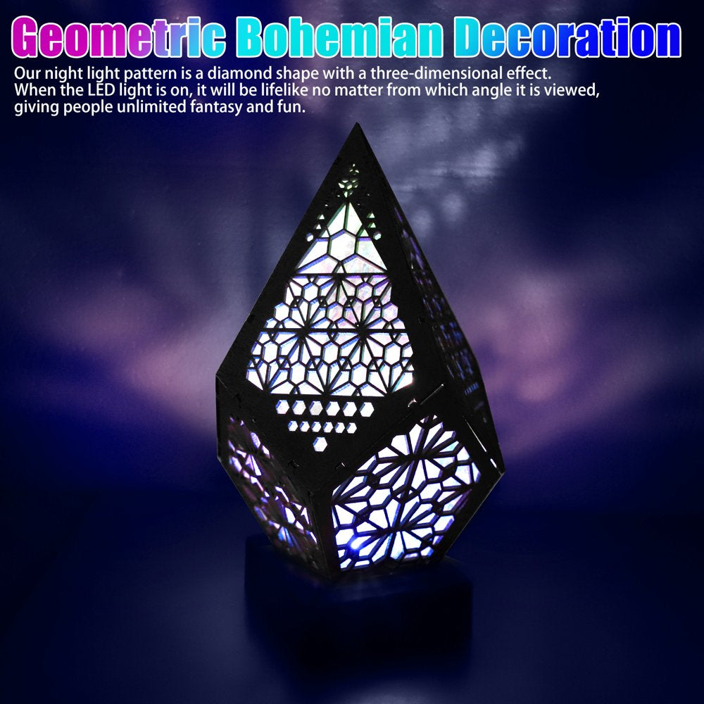 3D Effect Wooden LED Bohemian Hollow Diamond Night Light 